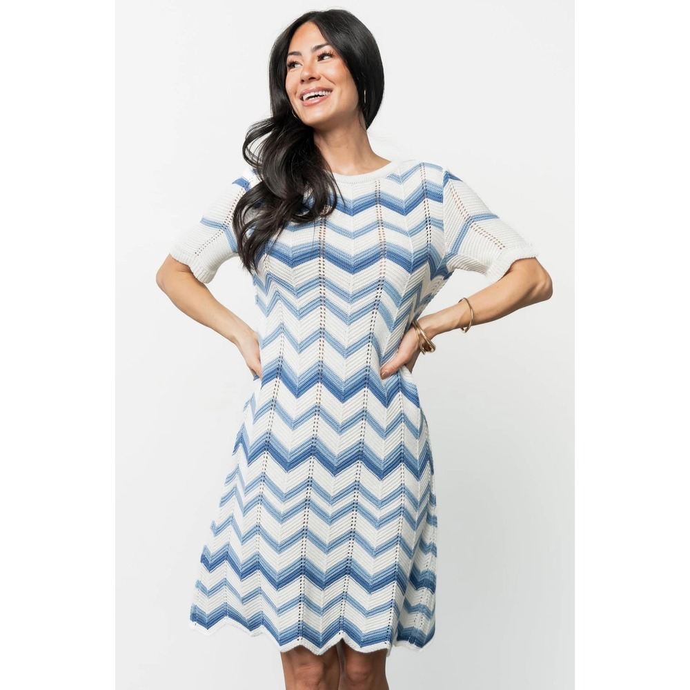 Baltic Born Mijas Crochet Dress Blue Off White Chevron Mini MIJ-SW-78715-S S